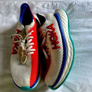 Used but in good condition Hoka Mach 4, Size7.5. Multi-color burnt orange/white.